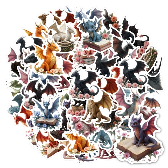 35pcs-50pcs Mythical Dragon Stickers Fantasy Stationery Stickers Artistic Kids Stickers for Phone Laptop Suitcase