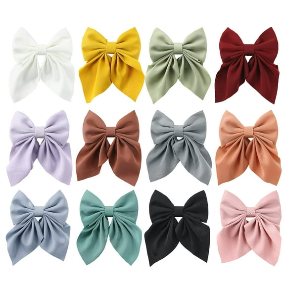 12 Pack Solid Big Ponytail Bow Alligator Hair Clips Duckbill Barrettes Hair Accessories for Baby Girls Toddlers Kids Teens Women