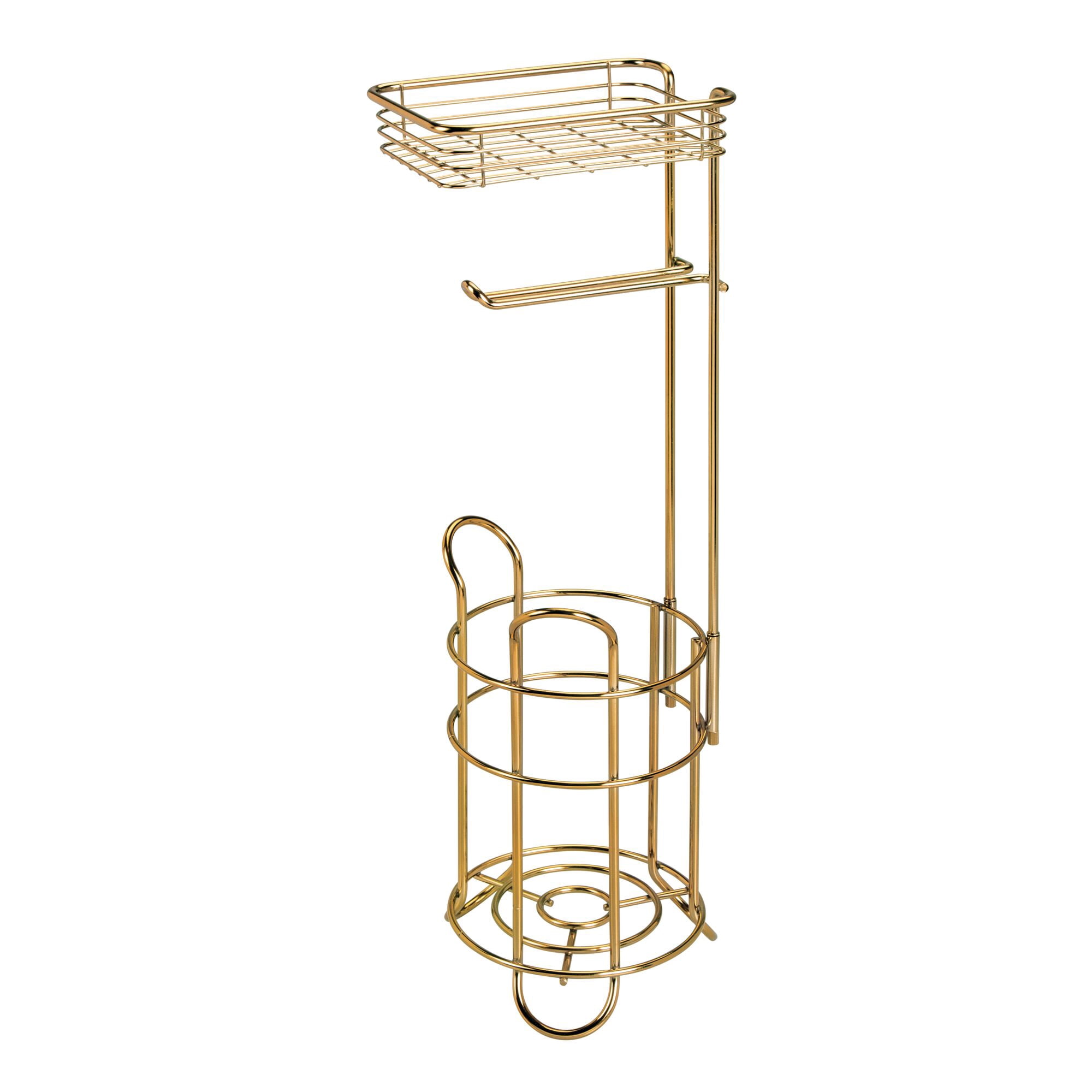 mDesign Steel Free Standing Toilet Paper Holder Stand and Dispenser - Soft Brass