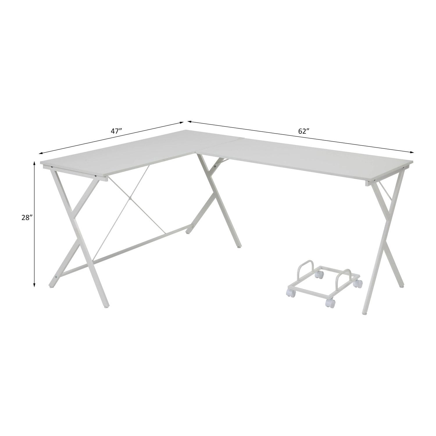 L-Shaped Corner Computer Desk with Metal Frame and Rolling CPU Holder for Home Office and Study