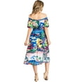 thumbnail image 4 of Flying Tomato Women's Off Shoulder Tropical A-Line Midi Tea Dress (Small, Blue), 4 of 5
