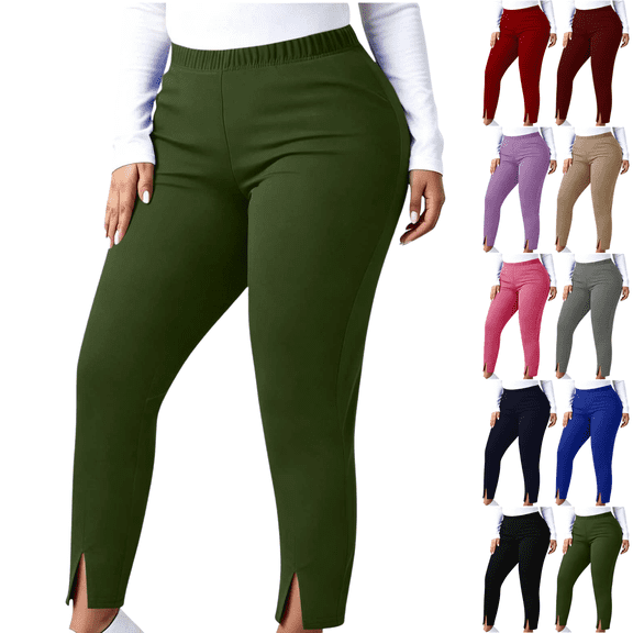 Sunnin Womens Plus Size Yoga Pants Split Hem Elastic Waist Stretch Tapered Leggings Wear