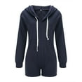 thumbnail image 4 of RYKJLWY Women Romper Fashion Solid Color Shorts Playsuits Women Autumn New Hooded Pockets Long Sleeves Loose High Street Sport Sweatshirts Jumpsuits Womens Jumpsuits Dressy(Blue,L), 4 of 5