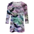 thumbnail image 3 of Camisa para mujer, moda informal, cuello cuadrado, manga 3/4, suelta, camiseta estampada de Halloween, top para mujer, 3 of 4