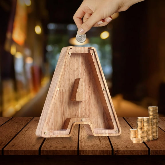 Personalized Wooden Name Money Box Style A - Custom Letter Wooden Deposit Box, 26 English Letters Savings Bank, Little Ones & Adults, Decorative & Sturdy Wooden Savings Box, Birthday Gifts for Women