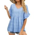 thumbnail image 3 of ZXZY Women Floral Printed Ruffled Short Sleeves V Neck Babydoll Top, 3 of 6