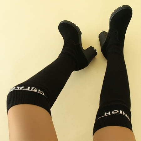 

Women Shoes Ladies Shoes Thick High Heel Boots Casual Soft Bottom Non Slip Stretch Wool Boots Long Tube Over Knee Boots Black 6.5