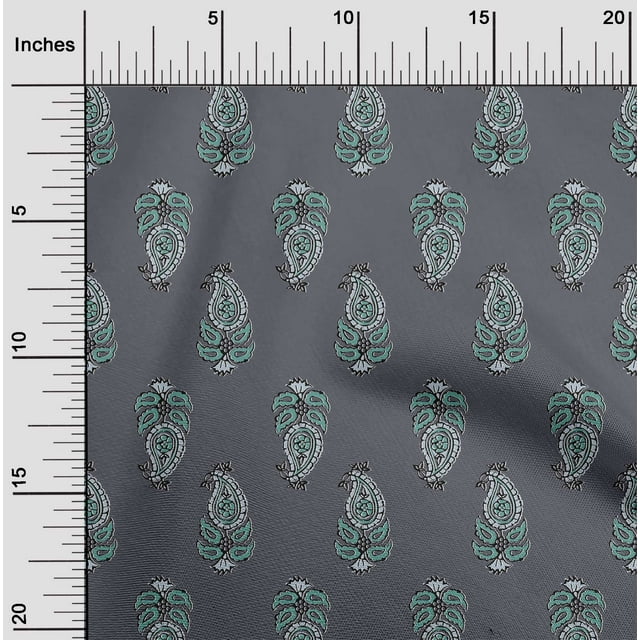 oneOone Polyester Lycra Fabric Leaves & Paisley Block Printed Fabric 1 Yard 56 Inch Wide
