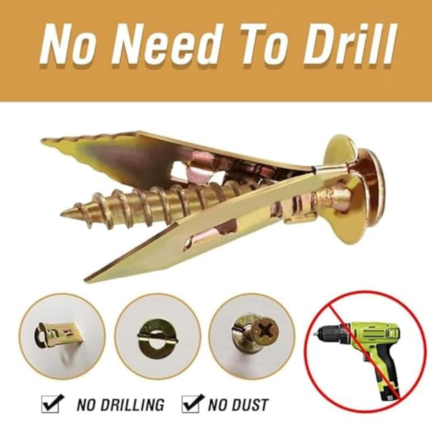 Drywall Expansion Anchors + High Strength Zinc Screws Kit, Self Drilling Anchor Screws, No Drill Steel Anchors, Ribbed Expansion Design