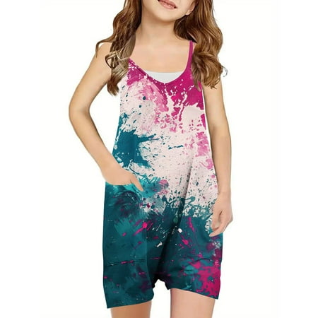 Huvoen Baby Cotton Linen Bloomers Shorts Fashion New Girls Casual Sleeveless Suspender Printed Jumpsuit Overalls Red 9 Years