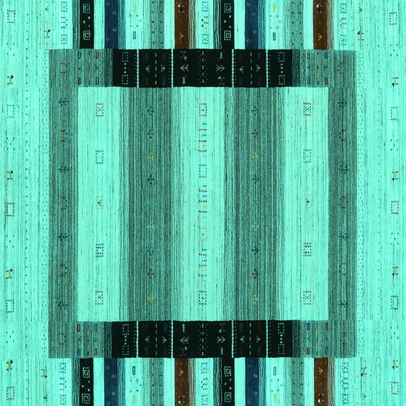Ahgly Company Machine Washable Indoor Square Solid Turquoise Blue Modern Area Rugs, 8' Square