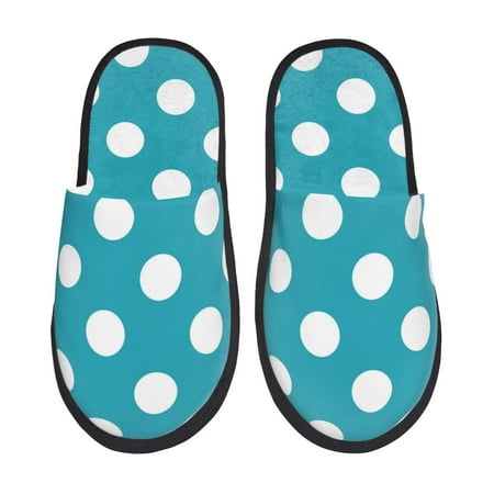 Balery Sky Blue And White Polka Dot Slient Indoor Furry Fleece Comfort House Shoes Soft Non-Slip Home Shoes Cotton slippers House Slippers-- Large