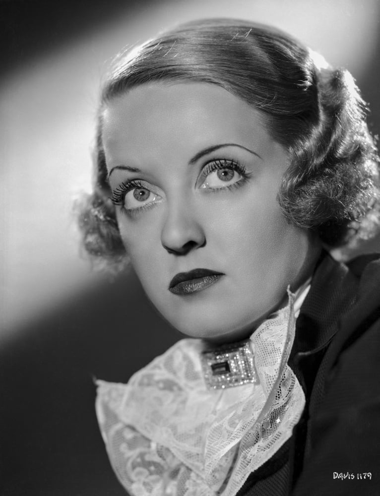 Bette Davis Portrait Looking Up with Curled Hair in White Linen scarf ...