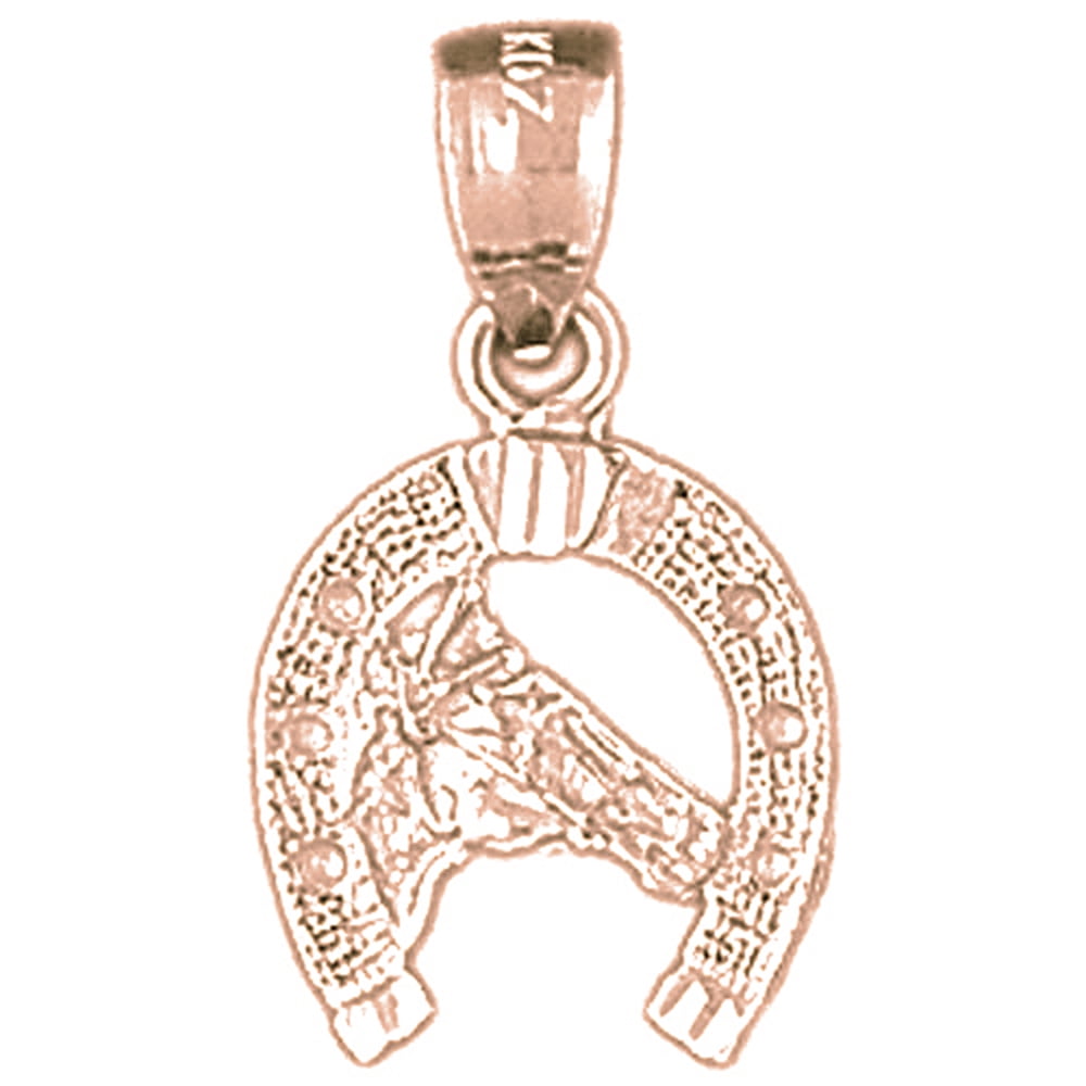 Jewels Obsession 14K Rose Gold Horseshoe With Horse Pendant 21 mm
