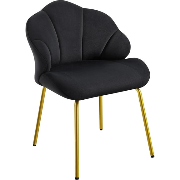 MYZBBD Vanity Chair, Velvet Accent Chair with Shell-Shaped Backrest, Modern Armchair with Gold Metal Legs for Dressing Room/Bedroom/Living Room, Black