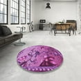 thumbnail image 4 of Ahgly Company Machine Washable Indoor Round Transitional Dark Magenta Purple Area Rugs, 4' Round, 4 of 7