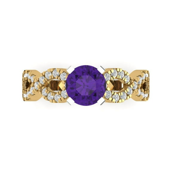Solitaire with Accents Engagement Ring for Women - 1.42ct Natural Amethyst in 14K Yellow/White Gold Promise Ring