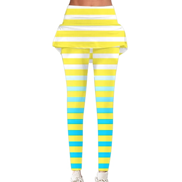 Puntoco Pantalones De Cintura Elástica Cómodos A Rayas A La Moda Para Mujer, Pantalones De Doble Capa Con Bolsillo Para Yoga, Amarillo Xxxl