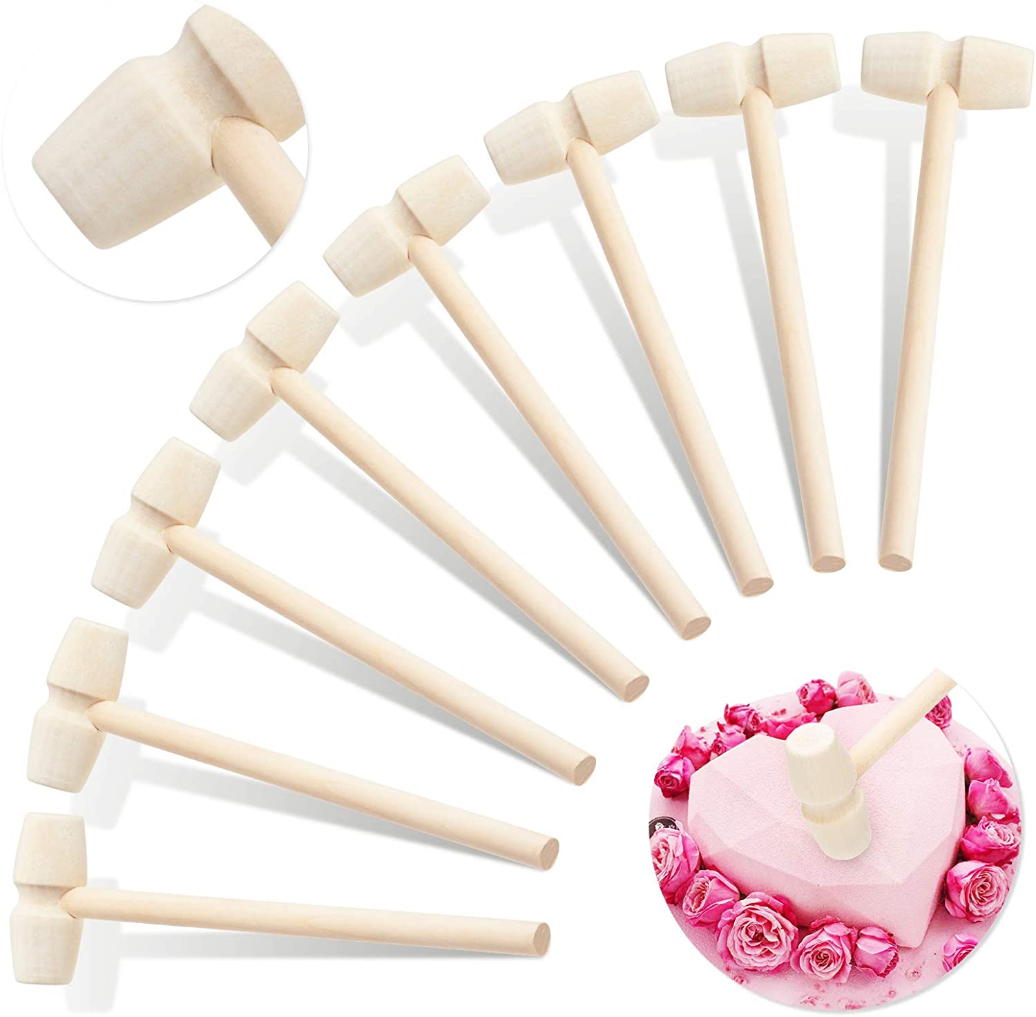 8 Pcs Wooden Hammers For Chocolate Mini Breakable Heart Hammer Mallet 