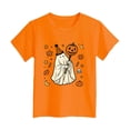 thumbnail image 6 of xaweyi Youth Girls Halloween Short Sleeve Crew Neck T-Shirt Single Ghost Pumpkin Border Print Holiday Top, 6 of 7