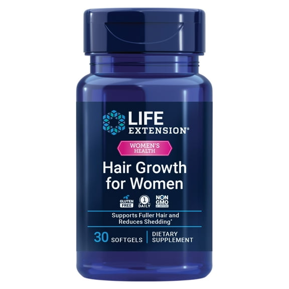 Life Extension Hair Growth for Women, hair growth supplement, fullness and density, Ceramosides™, VI-SPO®, non-GMO, 1-daily, gluten-free, 30 softgels