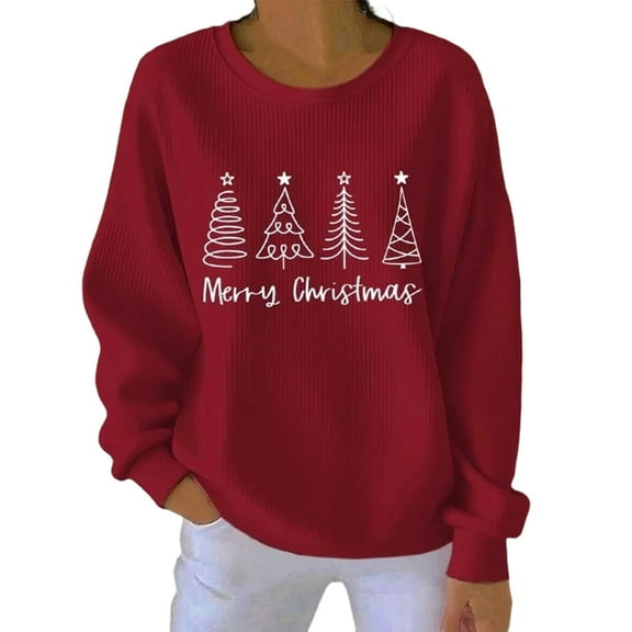 Christmas Sweatshirts for Women Christmas Tree Print Sweatshirt Comfort Casual Long Sleeve Hoodies Santa Claus Print Pullover Sweater Blouses Fleece Xmas Holiday Tops with Kangaroo Pocket