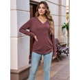 thumbnail image 4 of Womens Long Sleeve Shirts V Neck Casual Tops Loose Dressy Basic Fall Fashion Trendy Outfits Winter Clothes Dark Red M, 4 of 8