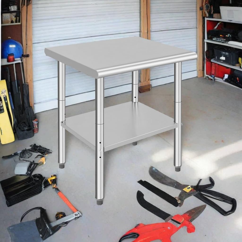 Huisuilinss Stainless Steel Table,Metal Prep & Work Table with Adjustable Undershelf NSF Metal Commercial Kitchen Table for Kitchen, Restaurant, Hotel and Garage Prep Table Work Table
