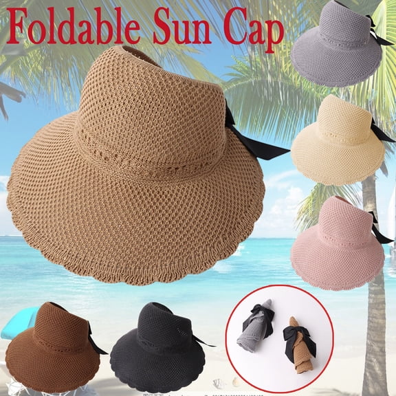 Womens Foldable Wide Visor Sun Hat Summer Beach Top Open Baseball Cap