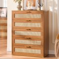 thumbnail image 7 of LEYAOYAO 3-Piece Boho Bedroom Furniture Set, Rattan 5 Drawer Dresser, 6 Drawer Dresser and 2 Drawer Nightstand with Charging Station, Tea Brown, 7 of 7