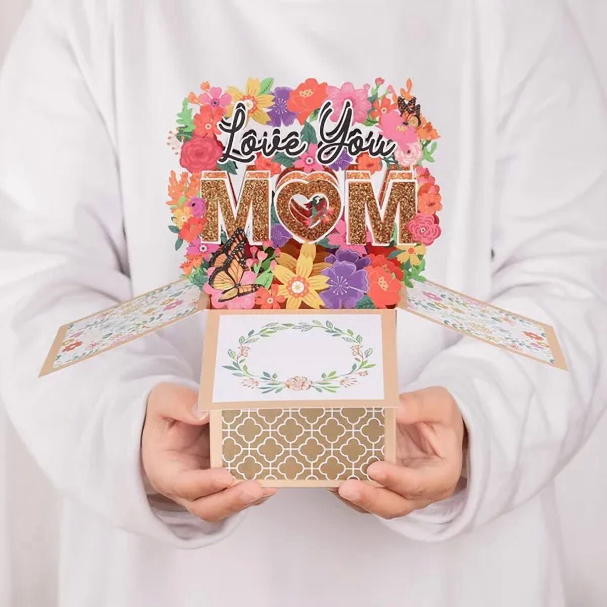 Yellow 3D Pop-Up Mother’s Day Card, Best Mom Ever Handmade Flower Greeting Card with Envelope & Notecard for Mom