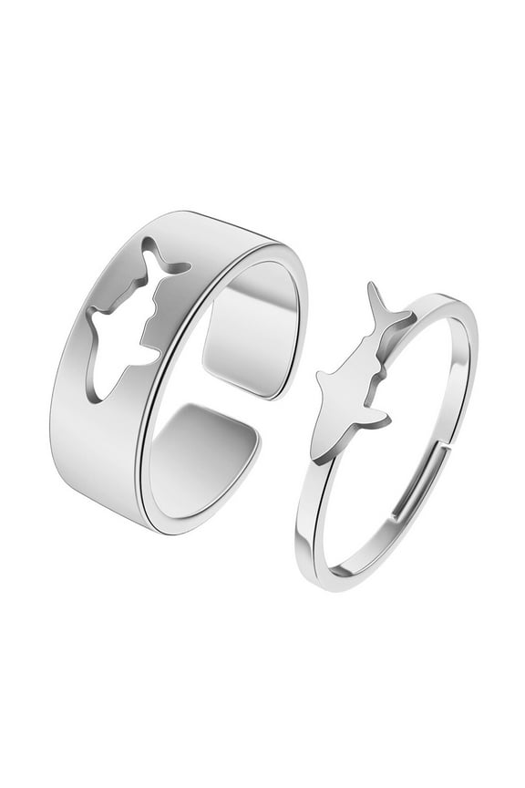 2pcs Shark Couple Set Promise Ring Alternative Engagement Wedding Matching Adjustable Ring