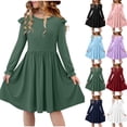 thumbnail image 1 of Ashirexll Robe d'Été pour Filles Enfants à Manches Longues Extensible Couleur Unie Ligne A Tournoyante Patineuse École Récital pour Ados Enfants, 1 of 7