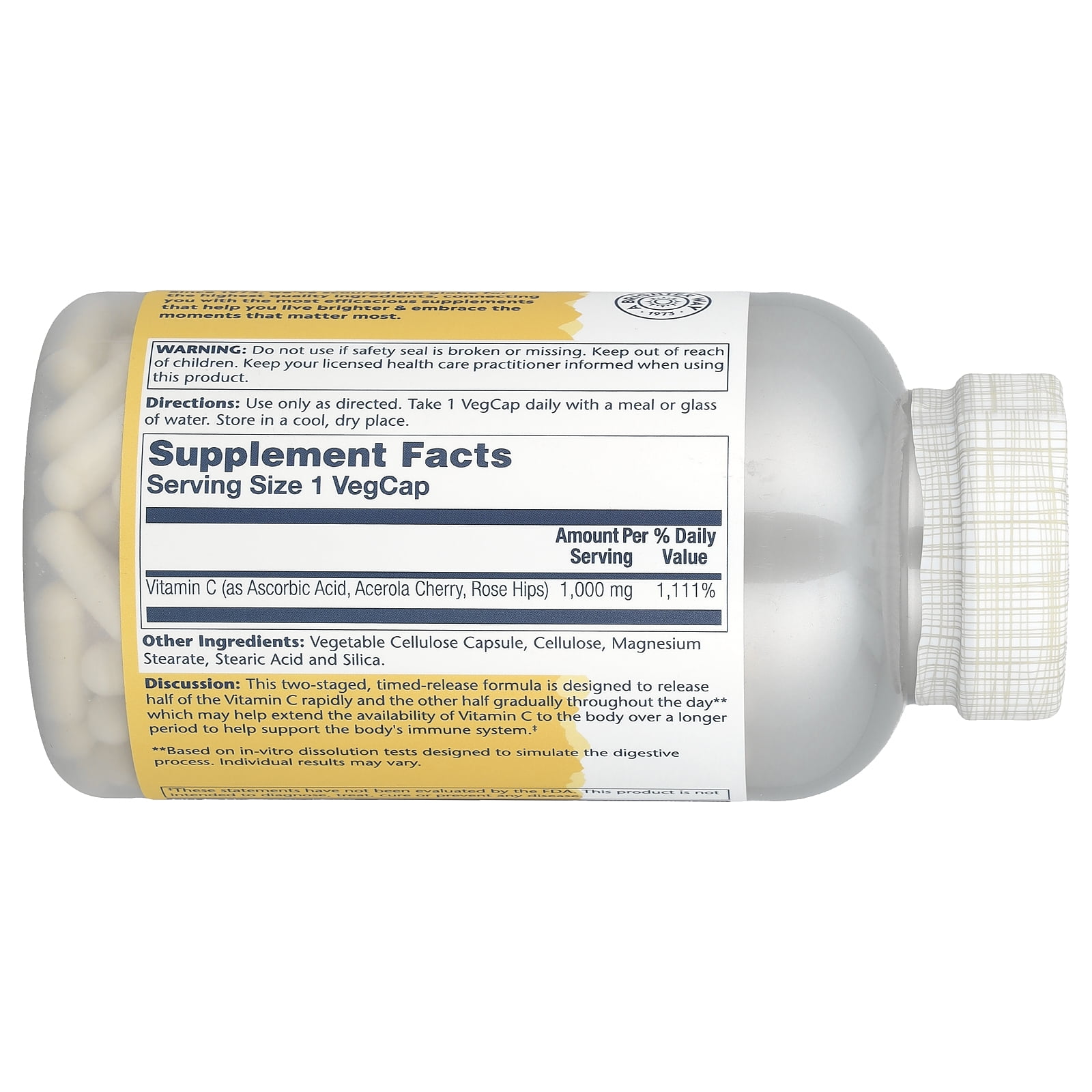 Solaray Vitamin C 1000mg Two Stage Time Release 250 Capsule