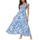 thumbnail image 4 of INSPIRE CHIC Vestidos de playa bohemios de verano para mujeres, con escote cuadrado, sin mangas, con volantes, florales, fluidos, maxi, color azul, 4 of 6