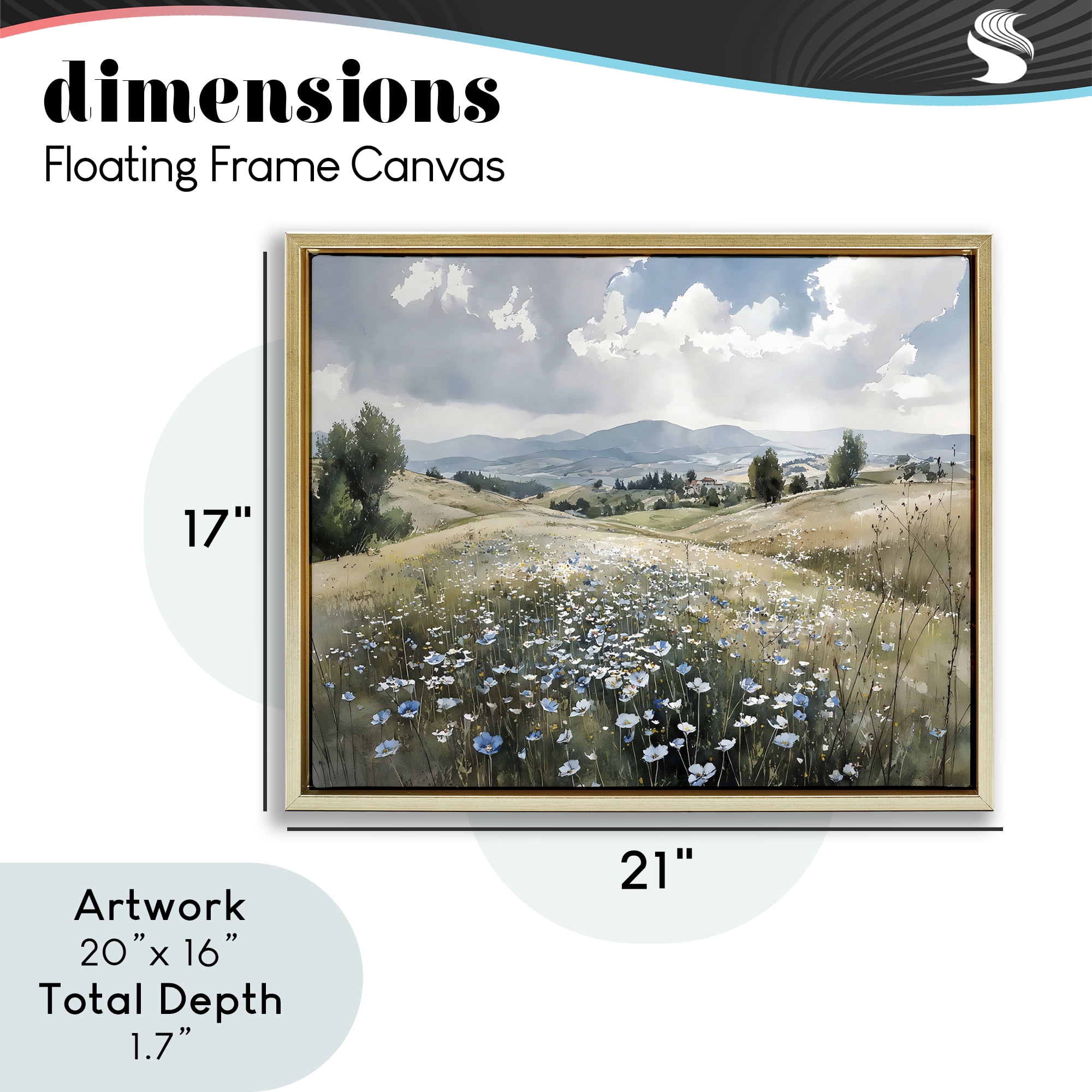 Stupell Industries Poppy Blues Across Meadow Gold Framed Floater Canvas Wall Art, design by Franklyn Gregory