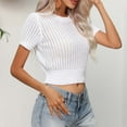thumbnail image 6 of Besolor Women's Summer Knit Crop Tops Trendy Crewneck Short Sleeve Summer Shirts Hollow out Casual Going out Blouse, 6 of 7