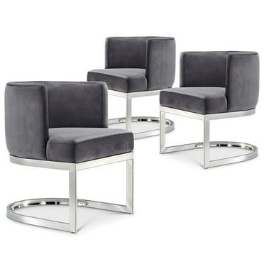 Maklaine Contemporary Grey Velvet Stainless Steel Dining Chair (Set of 3)