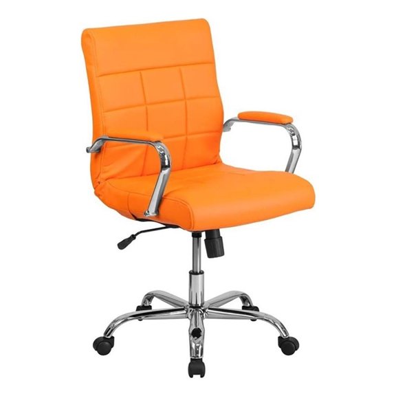 Scranton & Co Contemporary Vinyl Mid Back Swivel Office Chair in Orange