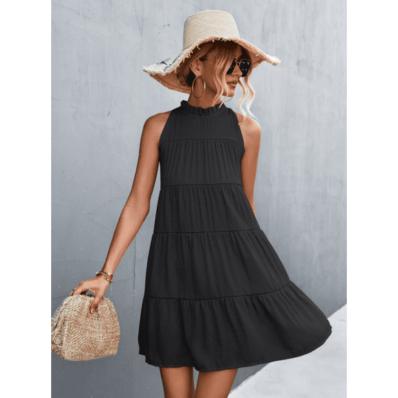 Womens Summer Dress Sleeveless Halter Neck Flowy Mini Sundress Casual Babydoll Spring Beach Vacation Clothes