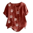 thumbnail image 3 of Héliisoer Été Femmes Casual Col Rond Manches Courtes Fleur Impression en Vrac Chemise, 3 of 4