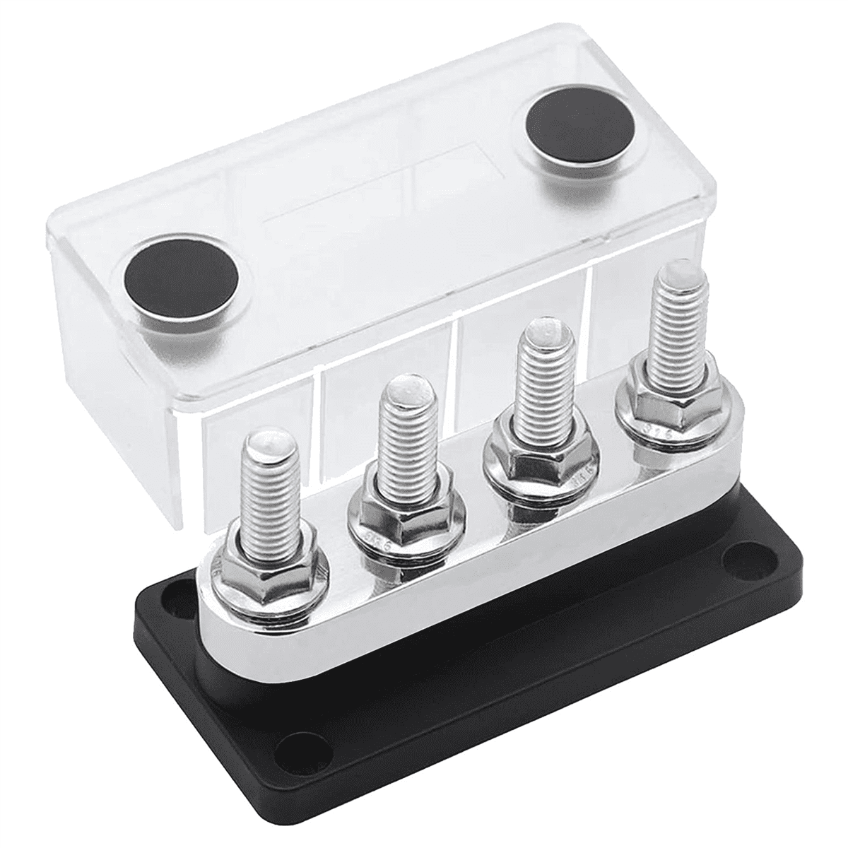 4X 600A Bus Bar 4-Stud (3/8 Inch) M10 High Current Copper Busbar Terminal Block Marine DC 12V 24V 48V with Cover(Black)