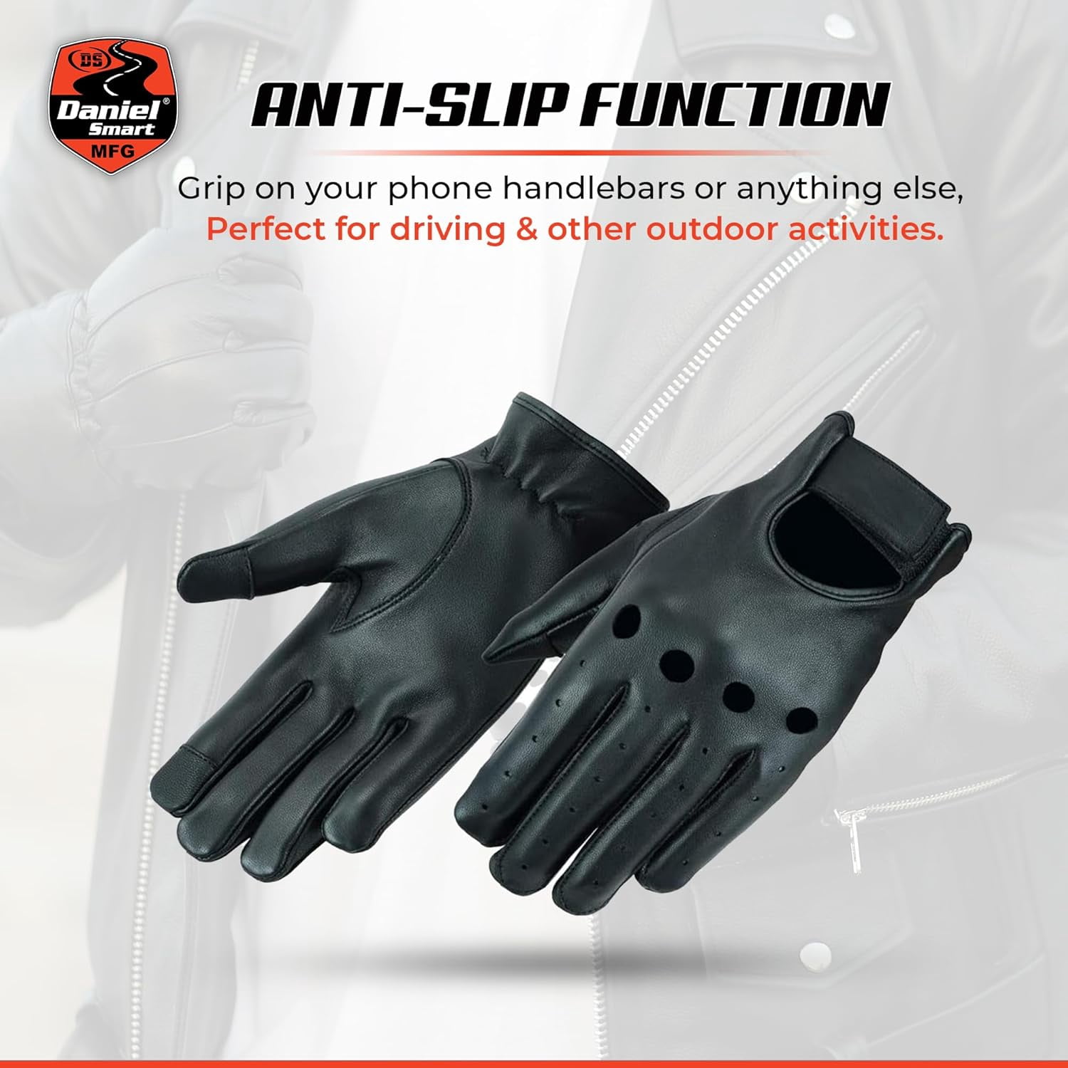 Daniel Smart Deerskin Leather Gloves – Unlined Motorcycle Gloves with Knuckle cuts Out and Touch Screen Fingertips