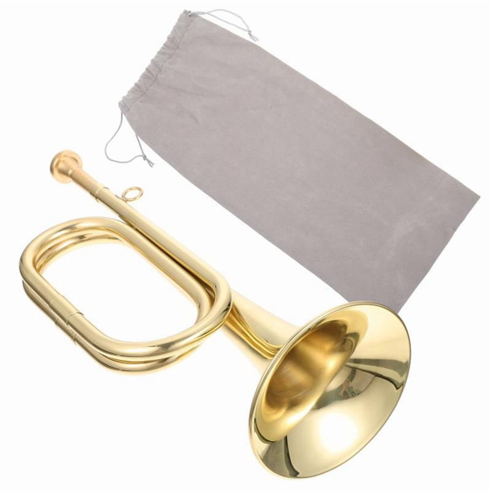 Small Trumpet Bugle Brass Golden Horn Simple Beginner Wind Instrument for School Band Child Student,1 x Trumpet Bugle 1 x Mouthpiece 1 x Storage Cloth Bag,Gold