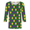 thumbnail image 5 of Erwazi Mardi Gras T-Shirt for Women Graphic Printed Crewneck 3/4 Sleeve Carnival Tee Top, 5 of 6
