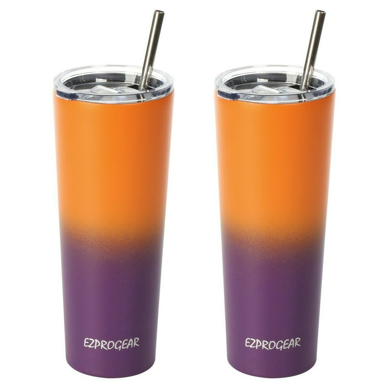 Ezprogear 26 oz 2 Pack Stainless Steel Slim Skinny Tumbler Double Wall  Travel Mug with Straws (Black Matte/Rose Gold)