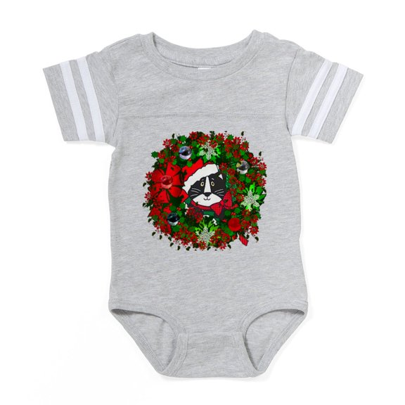 CafePress - Cat In Christmas Wreath - Cute Infant Baby Football Bodysuit