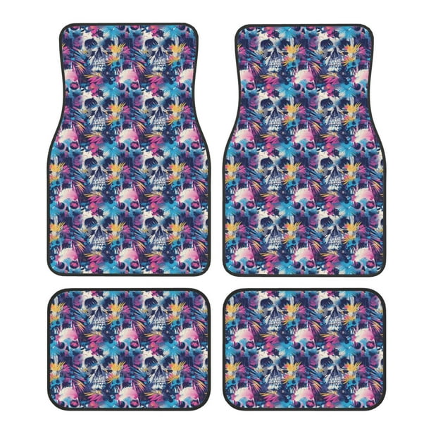 Balery cool Skull colorful Juego de 4 Alfombrillas para Auto, Revestimientos de Caucho Resistente, Diseño Antideslizante