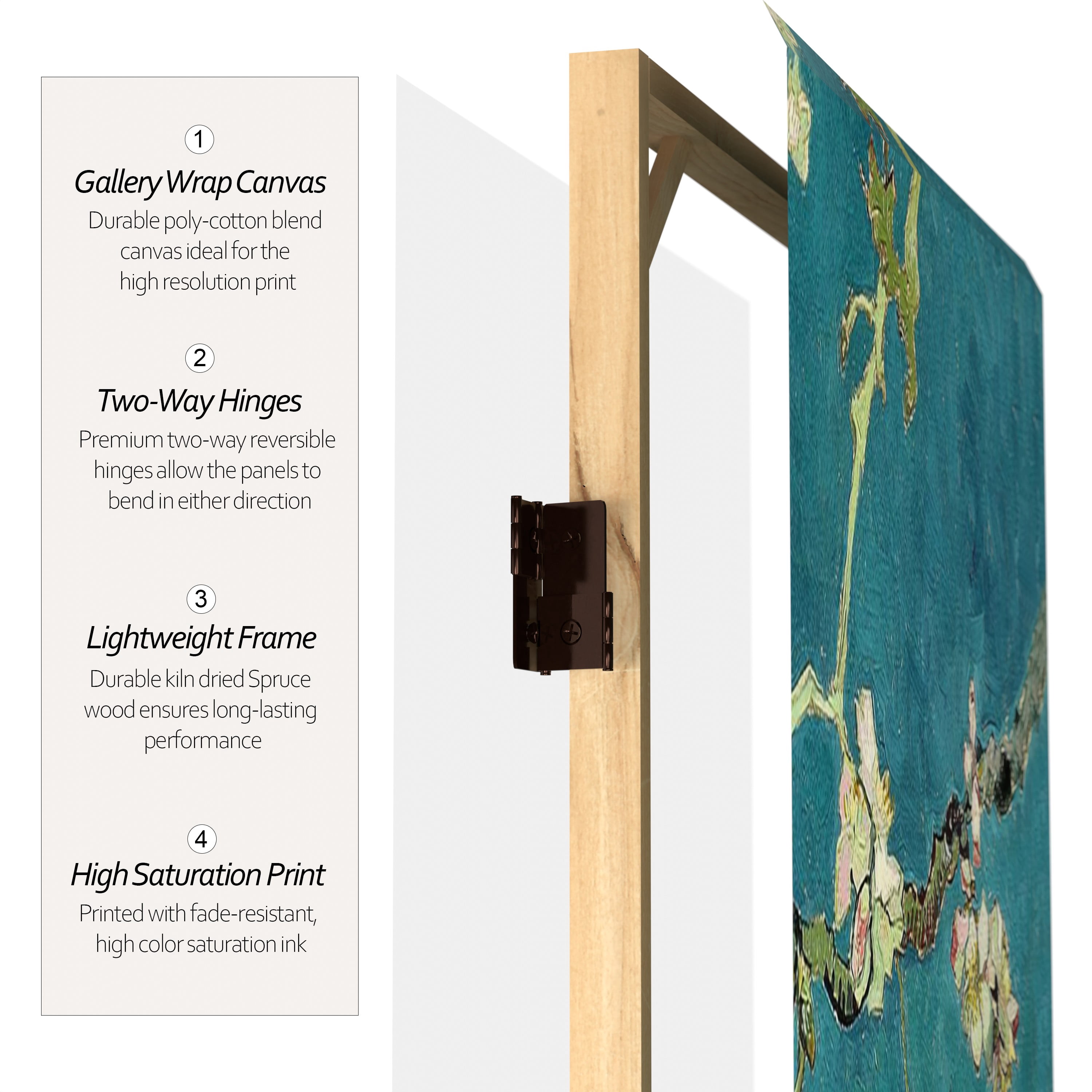 Red Lantern 4 ft. Short Van Gogh Canvas Folding Screen - Almond Blossoms/Wheat Field