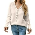thumbnail image 2 of DailyTrove Women's Button-Up V-Neck Knit Sweater, Long Sleeve, Casual Office & Brunch Wear, Soft Cotton Blend, Relaxed Fit, Plus Size Friendly, 2 of 6